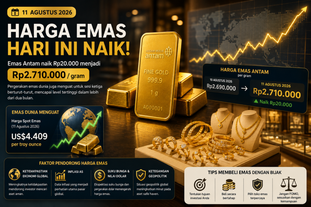 Harga Emas Hari Ini 11 Agustus 2026 Naik Rp20.000, Antam Tembus Rp2,71 Juta per Gram